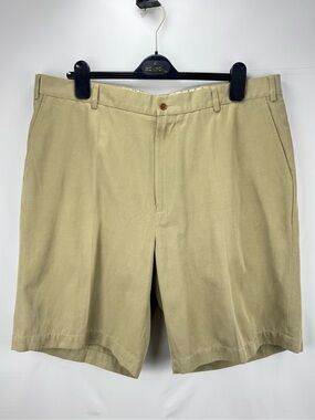 Men's Flat Front Casual Bermuda Shorts in Khaki - Cotton & Silk Blend